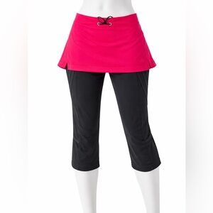 adidas Women's Grey Capri Leggings with Red Skort Overlay